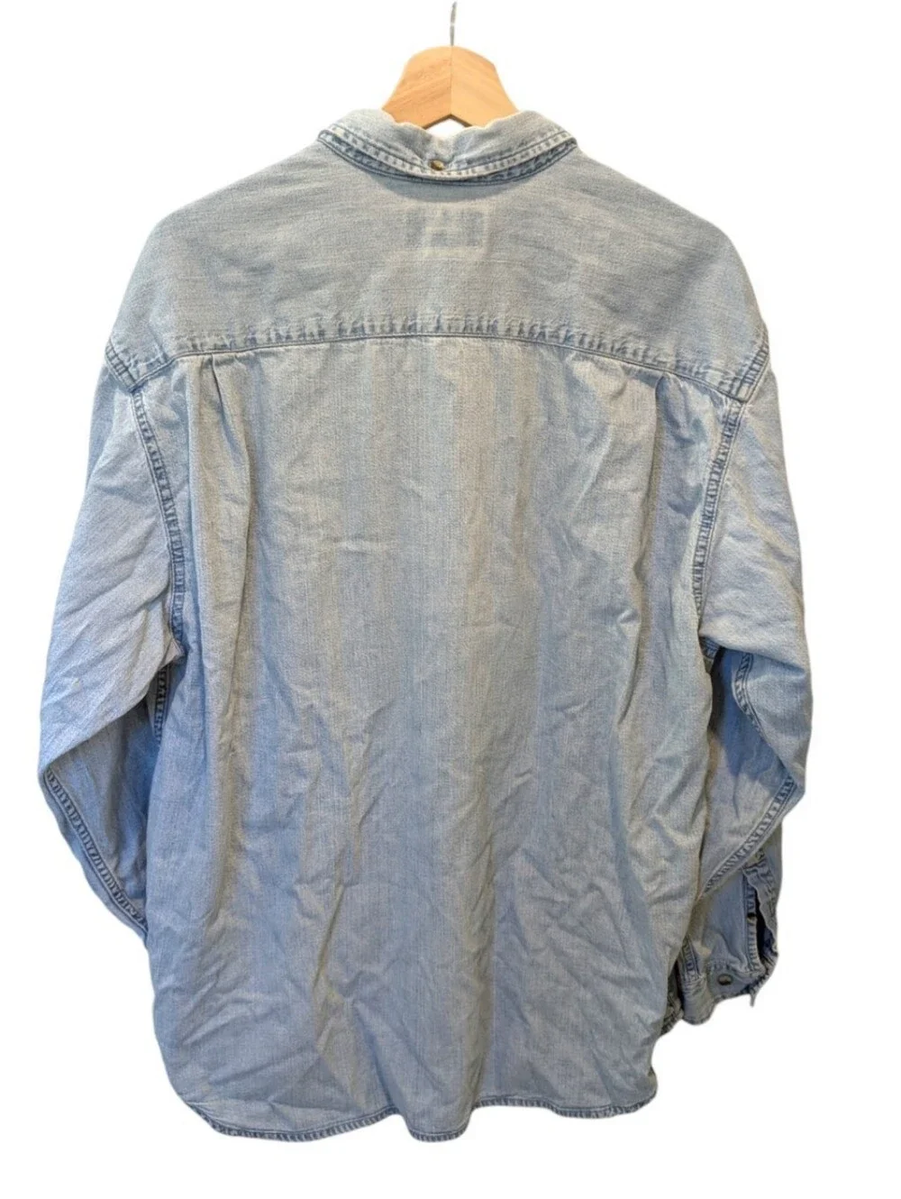 Vintage Eddie Bauer Chambray Denim Shirt 90s Grunge Workwear Faded Wash Large